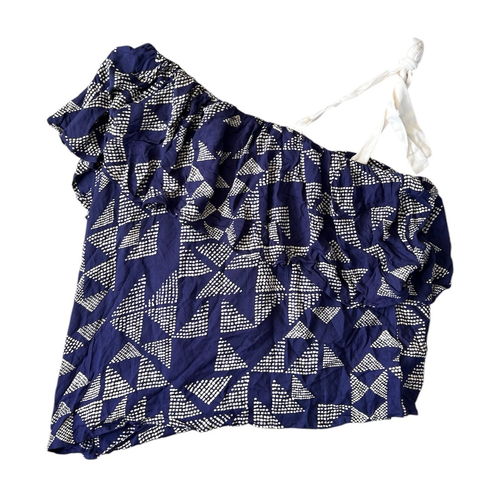 Splendid One Shoulder Geometric Ruffle Blouse | XL - Picture 2 of 6